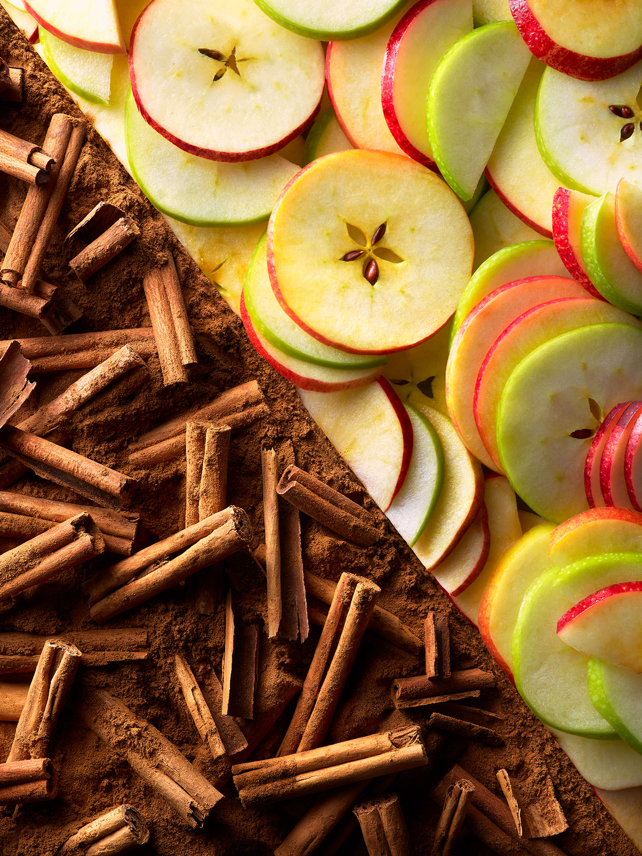 Food pairings - apple slices with cinnamon sticks - London Food & Drinks Photographer