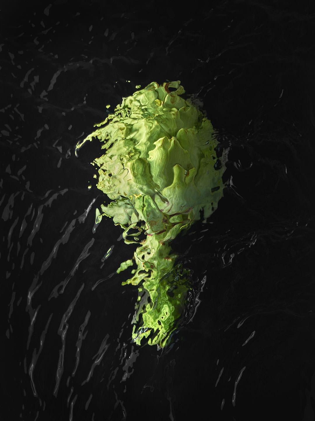 Artichoke Bulb photographed underwater and ripples distort the form of the artichoke - London Food & Drinks Photographer