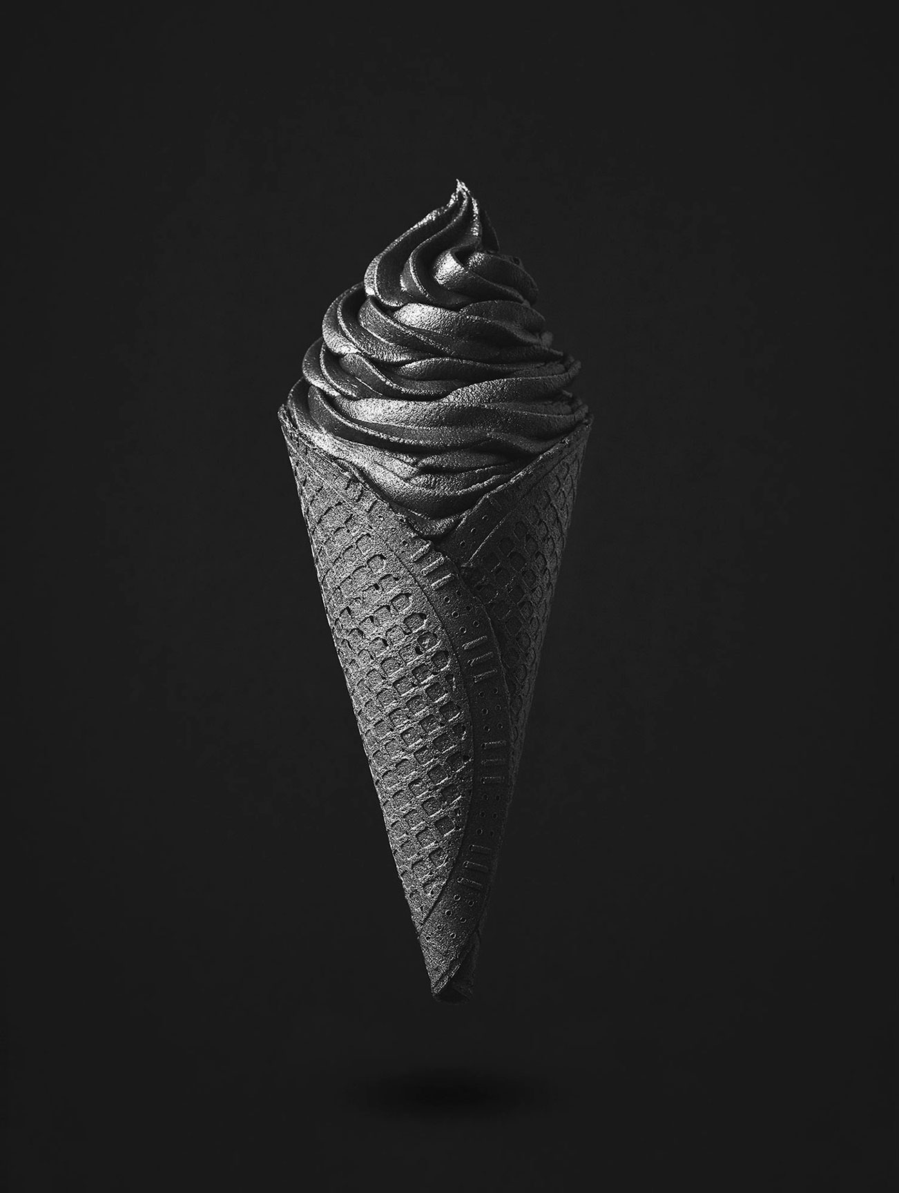 goth ice cream - black waffle comb with black ice cream swirl - London Food & Drinks Photographer