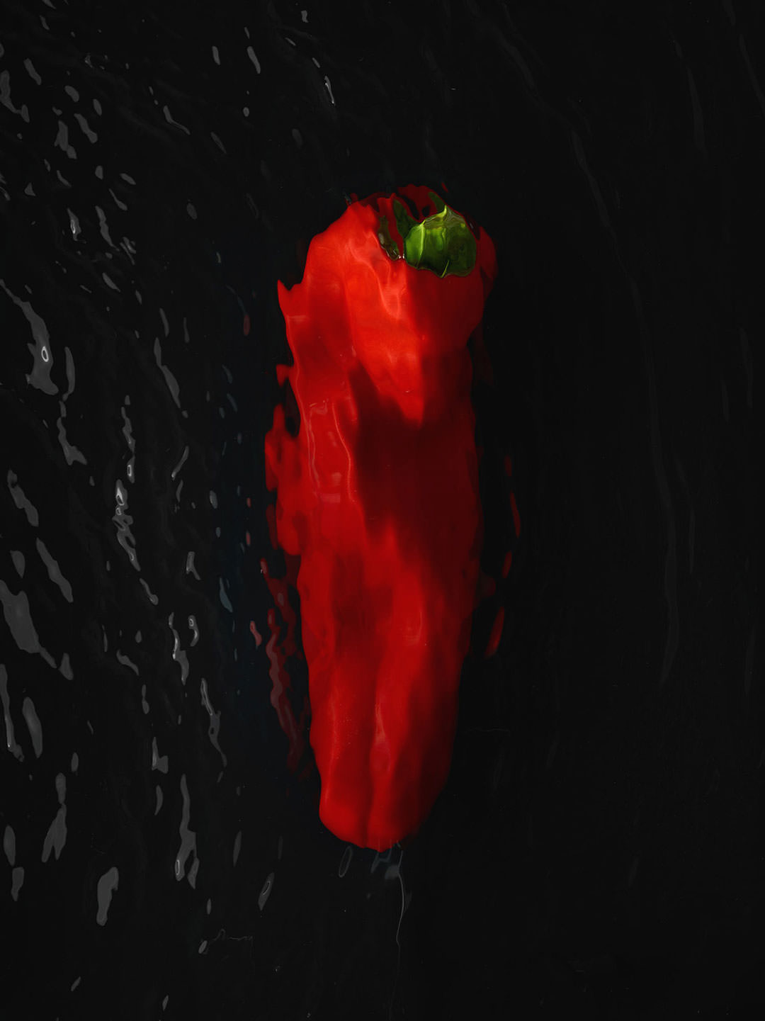 Red Pepper underwater with ripples distorting the shape of the pepper  - London Food & Drinks Photographer