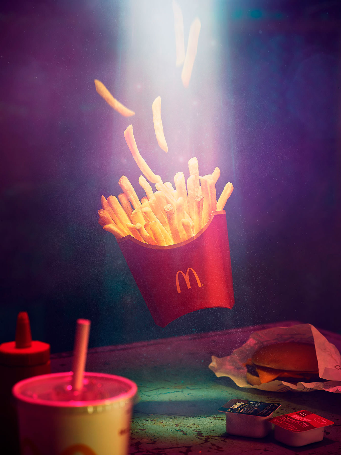 Macdonalds potato fries being stolen by a ufo - London Food & Drinks Photographer