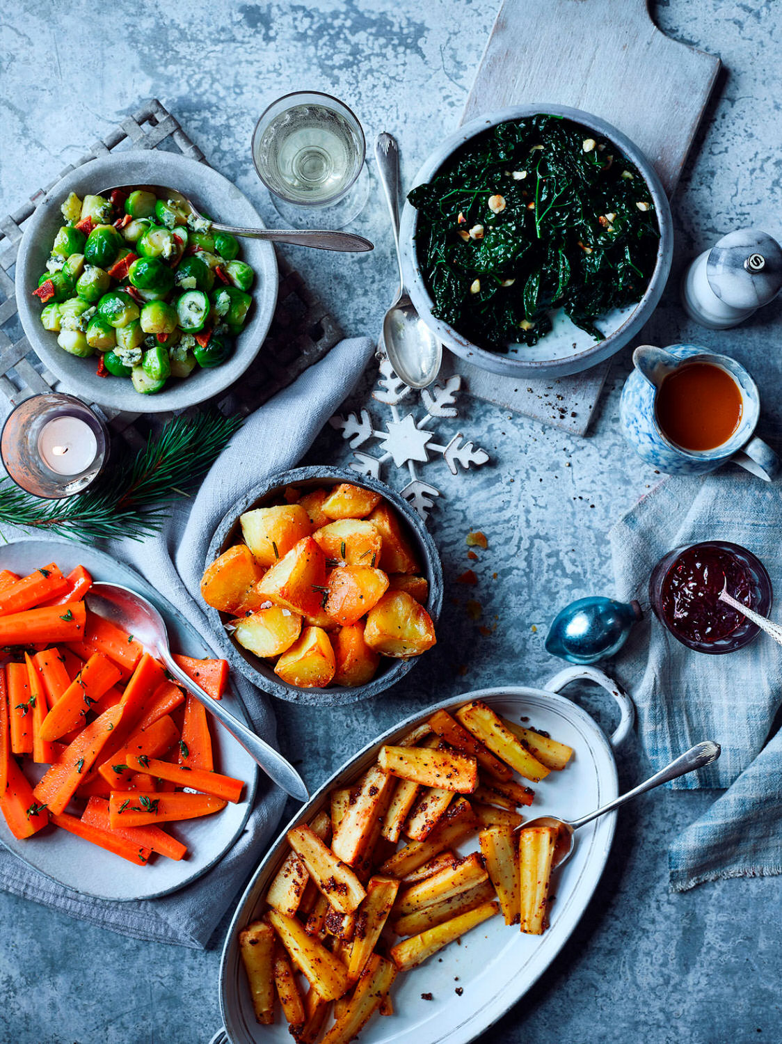 Christmas Cooked Vegetables from roast potatoes to sprouts with bacon lardons and chestnuts  London Food & Drinks Photographer